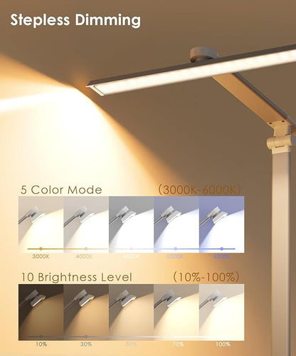 LED Desk Lamp with USB Charging Port, Eye-Caring Table Lamp, Touch Control Dimmable 5 Color Modes, 45 Min Auto-Off Timer, Foldable Study Desk Light for Home Office College Dorm & Reading