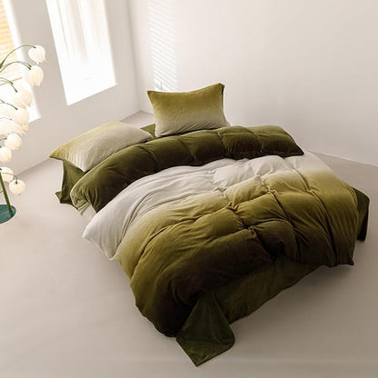 Wellboo Army Green Gradient Comforter Sets Full Green White Fluffy Bedding Comforters Modern Gradient Dark Green Flannel Quilts Farmhouse Abstract Art Watercolor Comforters Sherpa Fuzzy Plush Bedding