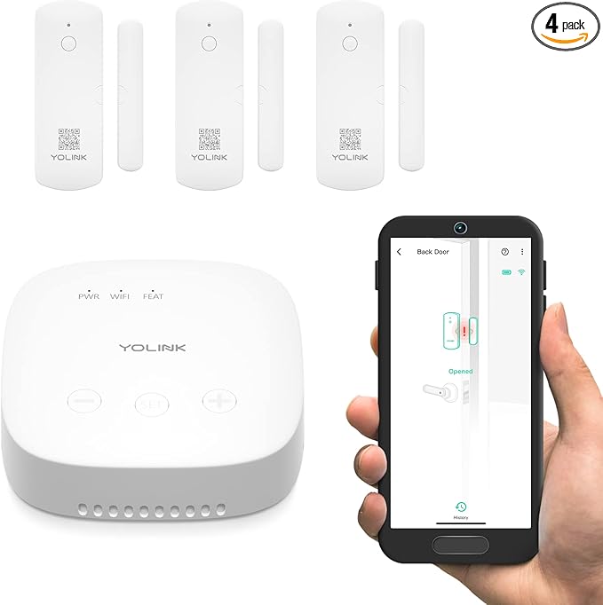 YoLink LoRa Smart Door Sensor Starter Kit: SpeakerHub Audio Hub & (3) Door Sensors - Up to 1/4 Mile Open-Air Range, Door Left-Open Reminders, up to 5 Year Battery Life, Alexa, IFTTT, Home Assistant