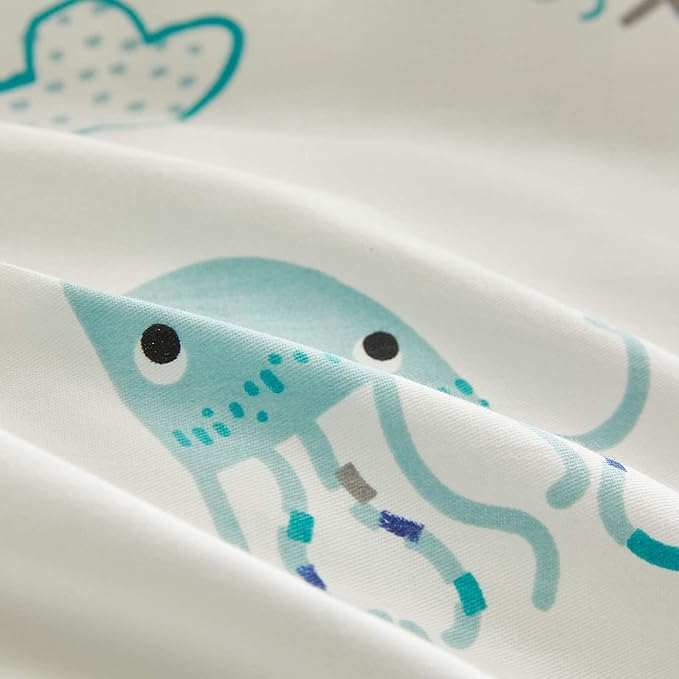 Joyreap 3pcs Premium Cotton Comforter Set for Kids Boys n Girls, Vibrant Ocean Theme Starfish Whale Crab Printed, Skin-friendly Breathable Bedding Comforter for All Season (Full/Queen, 88x88 inches)