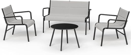 EAST OAK 4-Piece Patio Furniture Set, Waterproof Outdoor Furniture Set, Patio Sofa with Coffee Table for Balcony or Porch, 4 Seats Patio Conversation Sets for Backyard in Grey