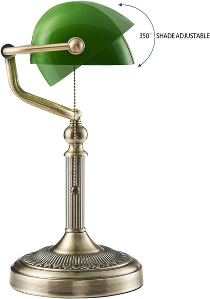 Newrays Green Glass Bankers Desk Lamp with Pull Chain Switch Plug in Fixture