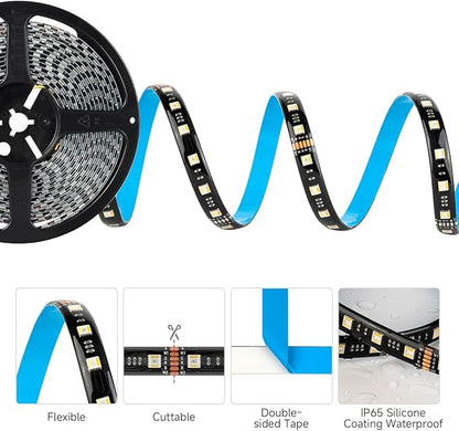 BTF-LIGHTING RGBCCT 5 Colors in 1 LED 5050SMD RGBWW RGB+Dimmable Tunable Color Temperature 2700K-6500K 16.4ft 60LEDs/m 300LEDs DC24V Multi-Colored Lights IP65 for Decoration(No Adapter or Controller)