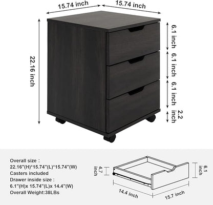 Farini 3-Drawer Vertical Filing Cabinet Rolling Wood Mobile File Cabinets Under Desk for Home Office with Casters (Dark Walnut, Fully Assembled)
