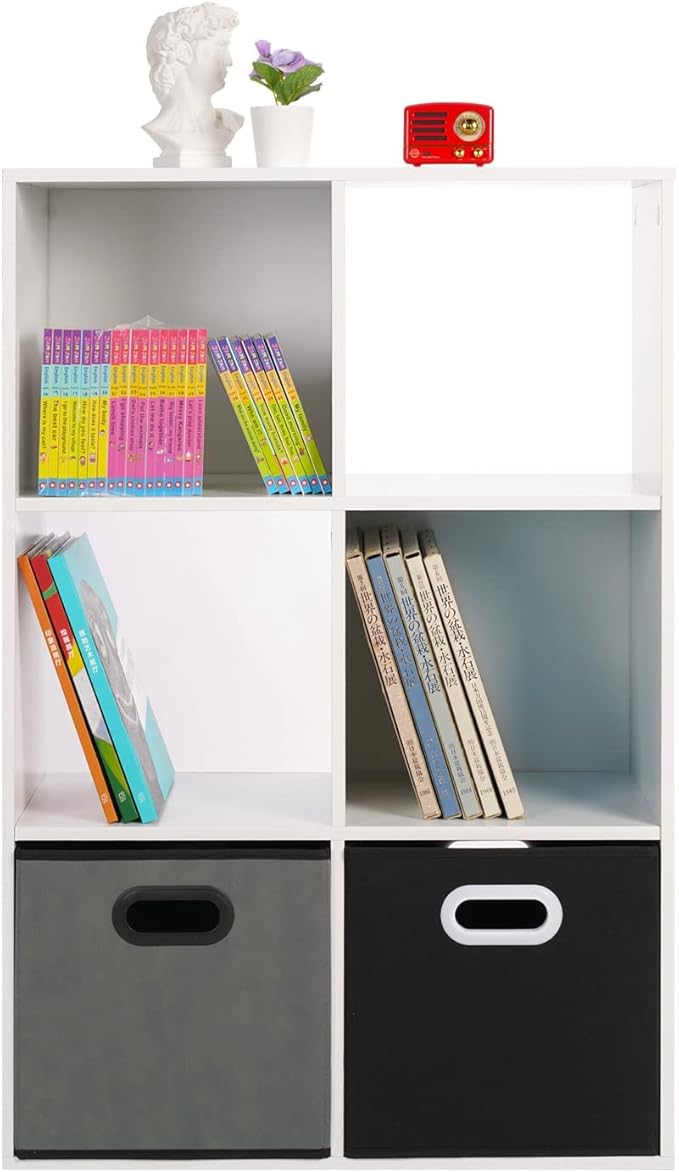 PATHIRA US Wooden Storage Bookcase 6-Cube, Fits 11 Inch Storage Bin, Modular Bookshelf Square Cabinet Organizer, Display Cube Shelves Compartments, White