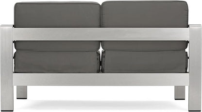 Christopher Knight Home Cape Coral Outdoor Chat Set with Fire Table, 5-Pcs Set, Khaki / Dark Grey