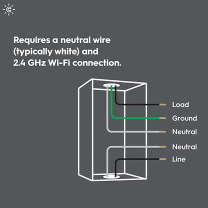 GE CYNC Smart Dimmer Light Switch, Neutral Wire Required, Bluetooth and 2.4 GHz WiFi 4-Wire Switch, Works with Amazon Alexa and Google Home, White (1 Pack)