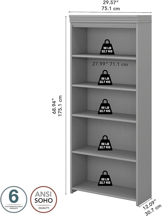 Bush WC53565-03 Fairview 5-Shelf 69-Inch H Bookcase, Cape Cod Gray