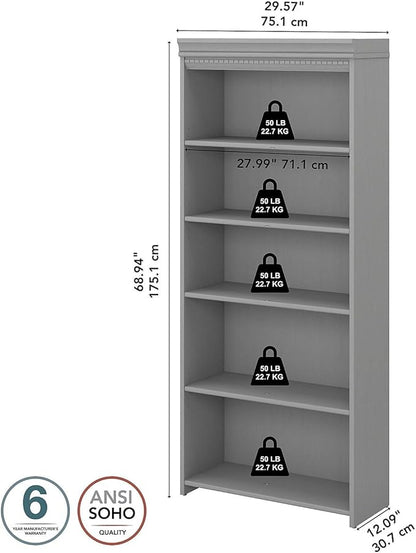 Bush WC53565-03 Fairview 5-Shelf 69-Inch H Bookcase, Cape Cod Gray