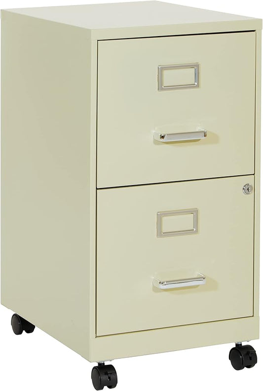 OSP Home Furnishings 2 Drawer Mobile Locking Metal File Cabinet, Tan