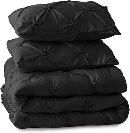 BEDELITE Black Comforter Set Queen - 3 Pieces Boho Pintuck Bedding Comforter Sets, Lightweight Soft & Warm Bed Comforter Queen with 2 Pillowcases for All Season