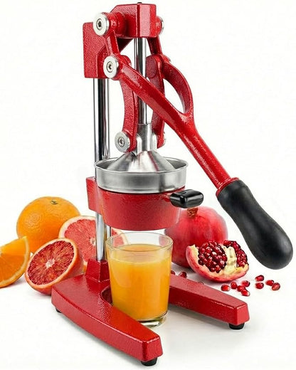 Eurolux Ultra-Premium Cast Iron Juicer | Extra-Large, Heavy Duty, Commercial Grade, Stainless Steel Manual Hand Press Citrus Squeezer For Fresh Orange Juice, Pomegranate, Lemon, and Much More (Red)