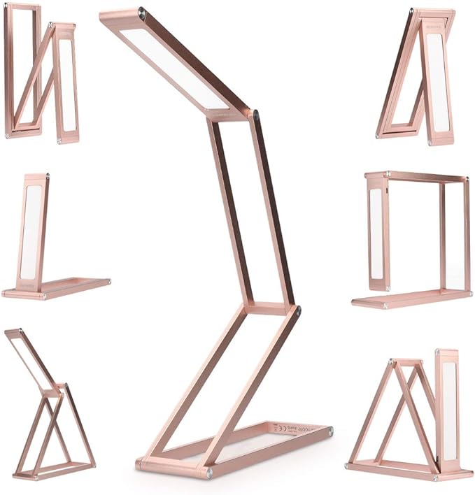 kwmobile Foldable LED Desk Lamp - Folding Portable USB Table Light with 3 Brightness Settings - for Home, Reading, Studying, Work, Travel - Rose Gold