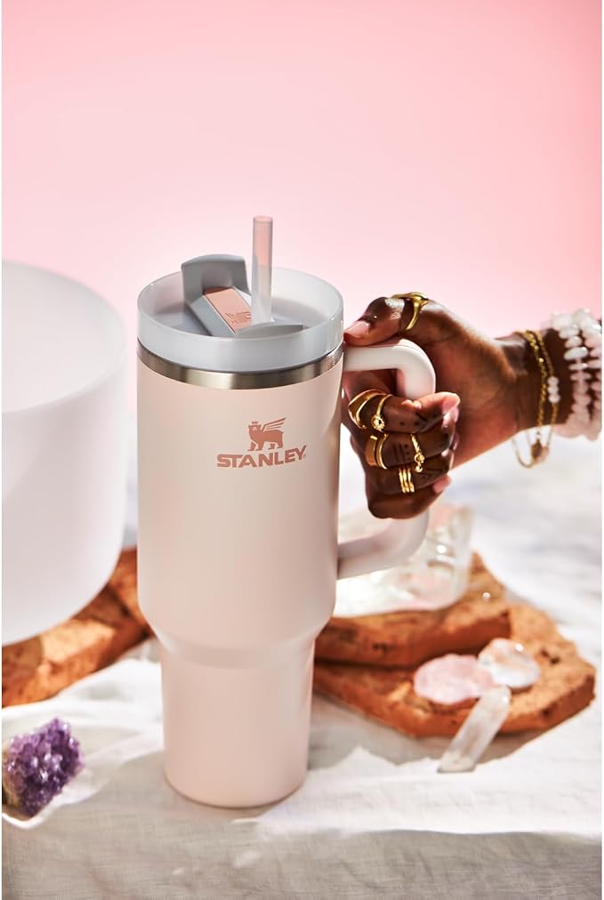 STANLEY Quencher H2.0 Flow State Tumbler, 40 oz, Rose Quartz 2.0 | Handle and Straw | 3-Position Lid | Cup Holder Compatible for Travel | Insulated Stainless Steel Cup | BPA-Free