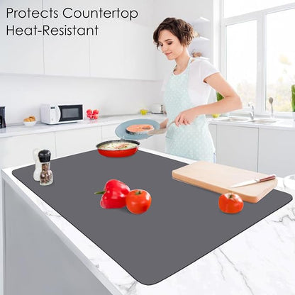 Extra Large Silicone Mat, 31.5x16.9 Large Silicon Placemats for Kids, Heat Resistant Matt for Kitchen Counter Non-Stick Table Mat for Dough and Pastry, Silicone Craft Mat for Kids, Dark Gray