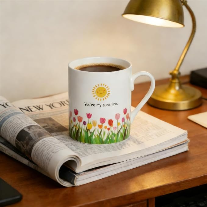 Lovfit Tulip Color Changing 12oz Ceramic Coffee Mug | Heat Sensitive You are My Sunshine Cup, Sunflower Birthday Gift for Women Friends Family, Home Office Use