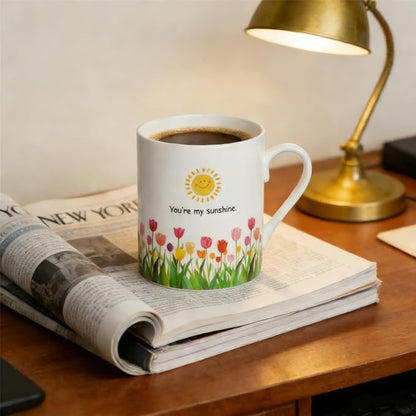 Lovfit Tulip Color Changing 12oz Ceramic Coffee Mug | Heat Sensitive You are My Sunshine Cup, Sunflower Birthday Gift for Women Friends Family, Home Office Use
