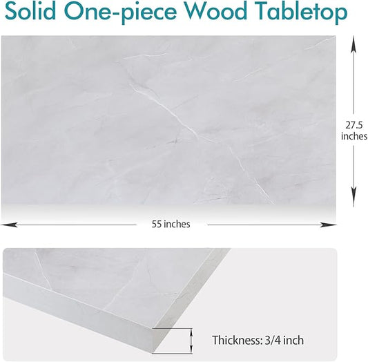 Kaboon Universal Tabletop 55"x27.5", Solid One-Piece Melamine Table Top, Double Desk L-Desk DIY, Home and Office Countertop, White Rock