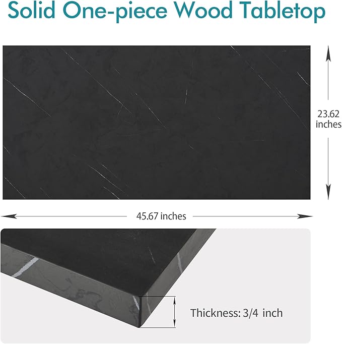 Kaboon Universal Tabletop 45.67"x23.62", Solid One-Piece Melamine Table Top, Double Desk L-Desk DIY, Home and Office,Cloud Atlas/Black Marble