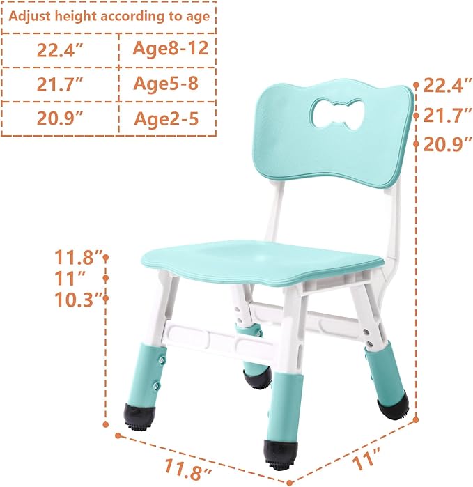 Adjustable Kid Chairs Indoor 3 Level Adjustable Suitable for Children Age 2-6. Maximum load-bearing 220LBS Suitable for Family Classroom and Nursery Child Seat Set (2-Pack-Mint Green)