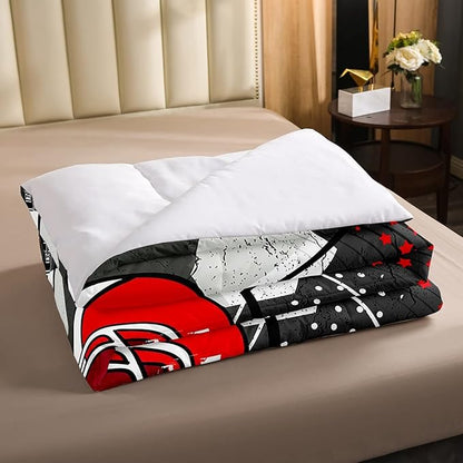 Erosebridal Football Comforter Set Queen,Red American Football Helmet Bedding Set for Kids Boys Teens Men Bed,Grunge Geometric Hexagon Comforter Retro Grey Soft Quilt Duvet Sets with 2 Pillow Cases