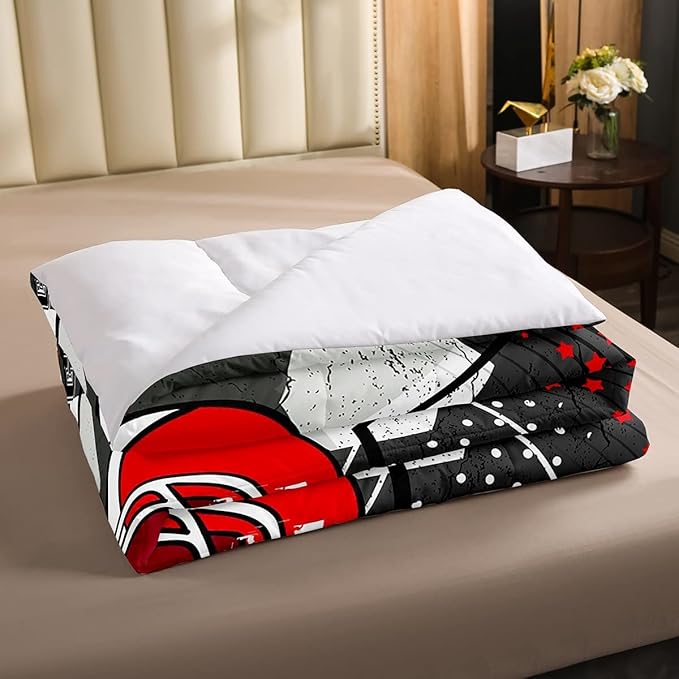 Erosebridal Football Comforter Set King,Red American Football Helmet Bedding Set for Kids Boys Teens Men Bed,Grunge Geometric Hexagon Comforter Retro Grey Soft Quilt Duvet Sets with 2 Pillow Cases