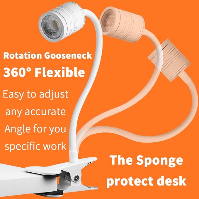 EAGLOD LED 3 Brightness Clamp Light，Portable Clip Light LED Lamp, USB Plug Clip on Desk Lamp,360°Flexible Gooseneck Night Reading Light,Desk/Table Bedside Headboard,Nail Art,Tattoo Lamp