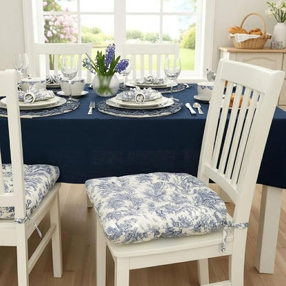 Barnett Home Decor Chair Cushions for Dining Chairs - 16.5x18 Kitchen Chair Cushions - Machine Washable, 100% Cotton, Made in USA - Latex Foam Chair Pads -Jamille Toile Medium Pack of 4