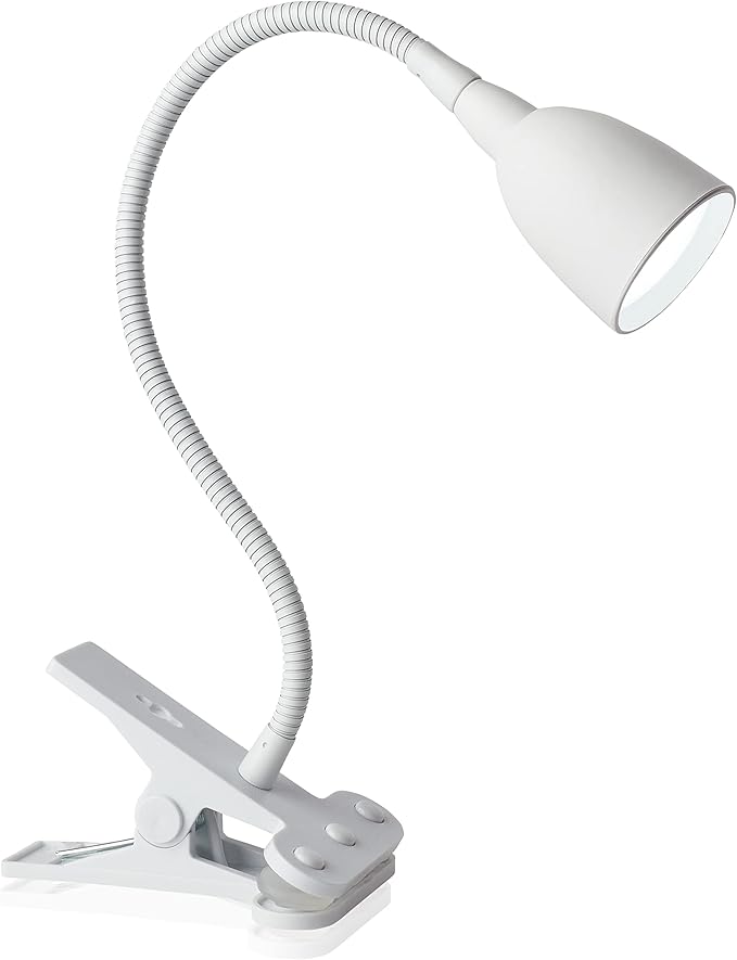 Newhouse Lighting NHCLP-OL-WH Olivia LED Clamp Light Desk Lamp with Flexible Gooseneck, 3 Brightness Levels & 3 Color Modes, White
