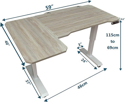 Adjustable Height L-Shaped Electric 59 Inch Sit-Stand Computer Desk with 3 Splice Boards, Lockable Casters-Ideal for Home Office, 59Inch, Oak