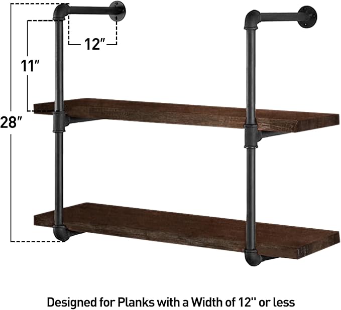 HITOMEN Industrial Iron Pipe Shelves, 2 Set 3-Tier, 28" Tall, 12" Depth, DIY Open Bookshelf Bookcase, Wall Mounted Vintage Retro Shelving, Rustic Farmhouse Pantry Kitchen Storage, Black Shelf Brackets