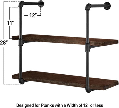 HITOMEN Industrial Iron Pipe Shelves, 2 Set 3-Tier, 28" Tall, 12" Depth, DIY Open Bookshelf Bookcase, Wall Mounted Vintage Retro Shelving, Rustic Farmhouse Pantry Kitchen Storage, Black Shelf Brackets