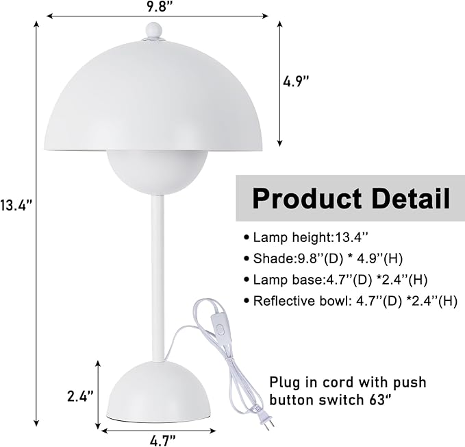 COSYLUX Modern Small Table Lamp for Bedroom, Cute Dome Shade Reflecting Light Reading Lamp for Living Room, Kid's Room, Study, Office, Beside Bedside Nightstand Desk Lamp(White)