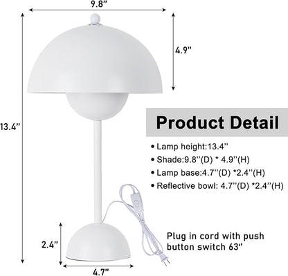 COSYLUX Modern Small Table Lamp for Bedroom, Cute Dome Shade Reflecting Light Reading Lamp for Living Room, Kid's Room, Study, Office, Beside Bedside Nightstand Desk Lamp(White)