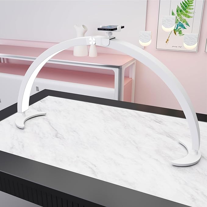 BQAN Half Moon Light for Nail Desk, 29'' 40W Nail Tech Desk Lamp with Phone Holder & Wire Controller & Remote, Stepless Adjustment Desk Lamp for Nails, Tattoo, Eyelash Extensions