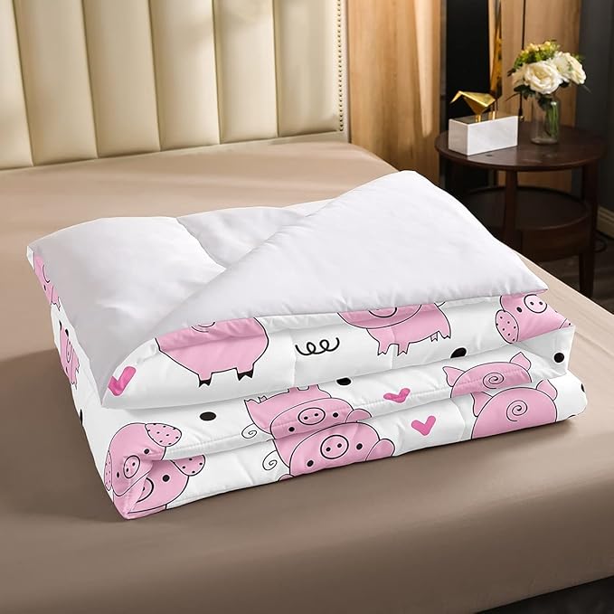 Erosebridal Pink Pig Comforter Set for Girls Kawaii Room Decor Queen,Cute Pigs Bedding Set for Kids Boys Children Farm Animal Quilted Duvet Sets Cartoom Style Soft Lightweight Down Comforter 3 Pcs