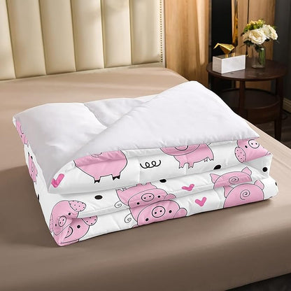 Erosebridal Pink Pig Comforter Set for Girls Kawaii Room Decor Queen,Cute Pigs Bedding Set for Kids Boys Children Farm Animal Quilted Duvet Sets Cartoom Style Soft Lightweight Down Comforter 3 Pcs