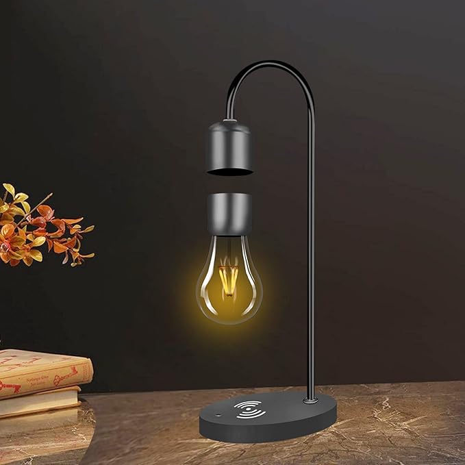 Magnetic Levitating Lamp with Wireless Phone Charger Floating Levitation Light Bulb Magnetic Table LED Night Light Bedroom Home Decoration Family Christmas Gift