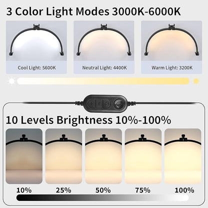 iVict Half Moon Light for Nail Desk, 29In 40W Nails Tech Light with Phone Stand, 10 Adjustable Brightness, 3 Color Temperature Led desk lamp for Nail, Tattoos, Eyebrows, Beauty(Black)
