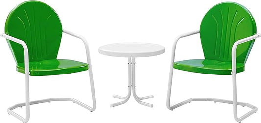 Crosley Furniture KO10004GR Griffith 3-Piece Retro Metal Outdoor Seating Set with Table and 2 Chairs, Grasshopper Green