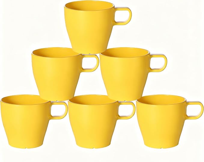 6-Pack 10oz Unbreakable Coffee Mugs, Microwave Safe Premium Drinkware (Up to 320℉), Lightweight Shatterproof Cups for Keurig, Kids, RV & Camping, BPA-Free (Yellow)