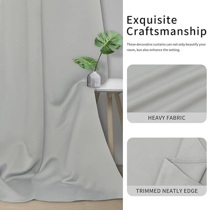 Easy-Going Blackout Curtains for Bedroom, Solid Thermal Insulated Grommet and Noise Reduction Window Drapes, Room Darkening Curtains for Living Room, 2 Panels(46x63 in, Greyish White)