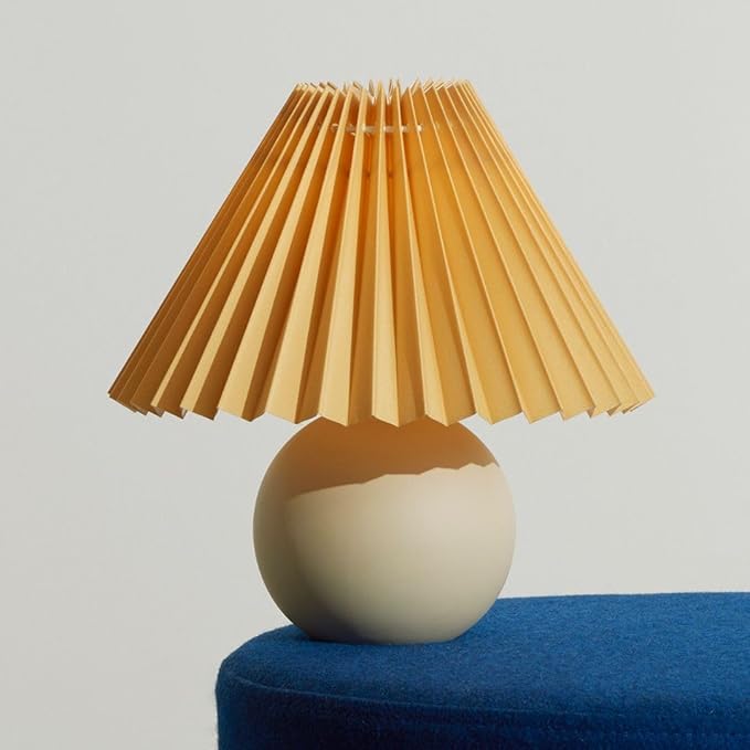 Brightech Serena LED Table Lamp - Modern Ceramic Lamp with Pleated Shade for Bedside, Nightstand, Desk - Cozy Night Light with Soft White Light for Living Room, Bedroom