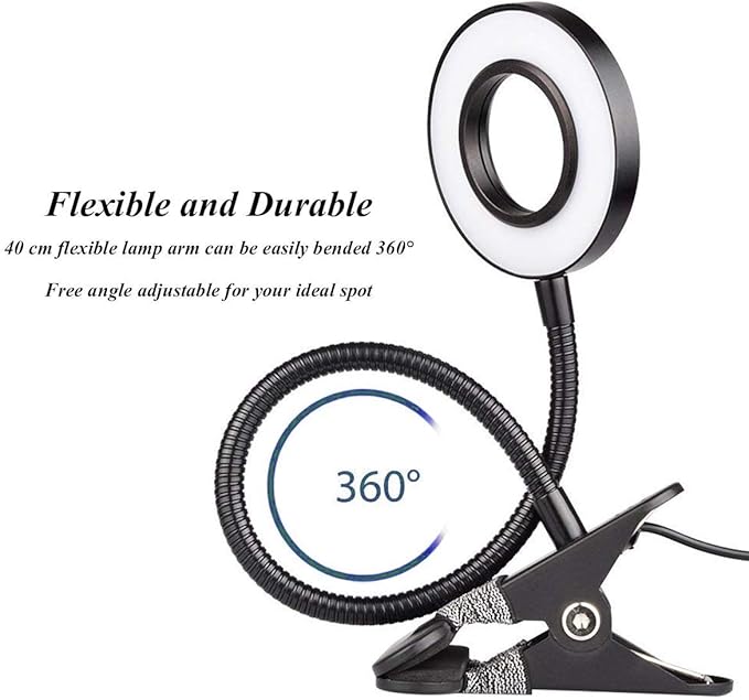 7W Clip on Light, LED Clip On Lamp, USB Reading Book Light, Bed Lamp,Desk lamp, Warm Light and White Light