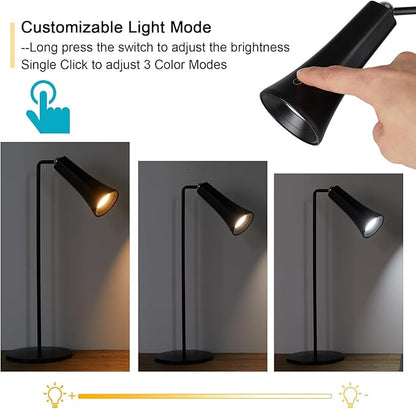 LED Desk Lamp, Cordless Rechargeable Table Lamp with 3 Brightness Levels, Dimmable, Removable Touch Lamp for Reading Bedroom Home Office Study (Black)