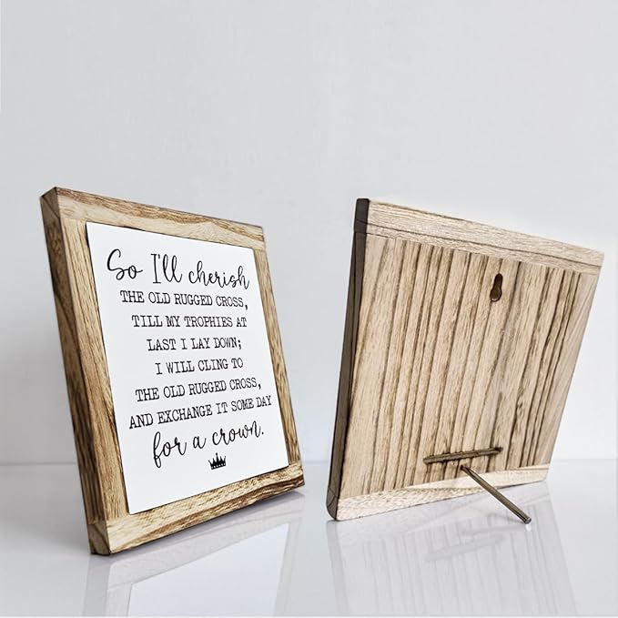 Rustic Wood Sign, So I'll Cherish the Old Rugged Cross Sign, Wooden Plaques Signs Table Decor, Small Wooden Box Signs, Inspirational Desk Decorate, Spiritual Decorate, Shelf Decoration for Home Office
