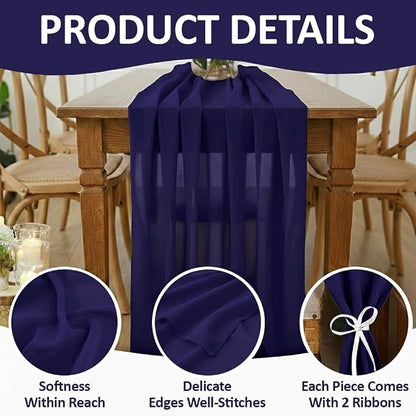 Pack of 10 | Navy Blue | 14ft Chiffon Table Runner 29x170 Inches Long Romantic Rustic Sheer Gauze Runner for Wedding Bridal Shower Birthday Banquets Engagement Spring Easter Boho Decorations