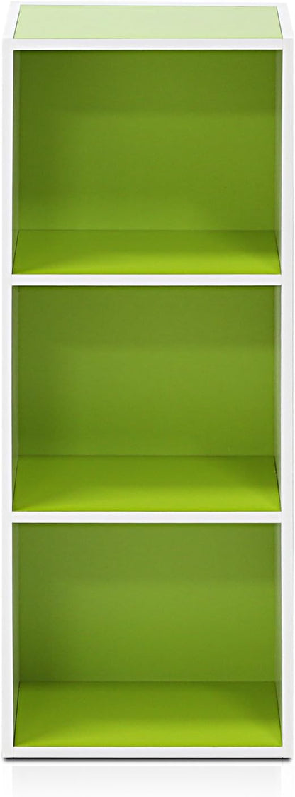 Furinno Pasir 3-Tier Open Shelf Bookcase, White/Green 11003WH/GR