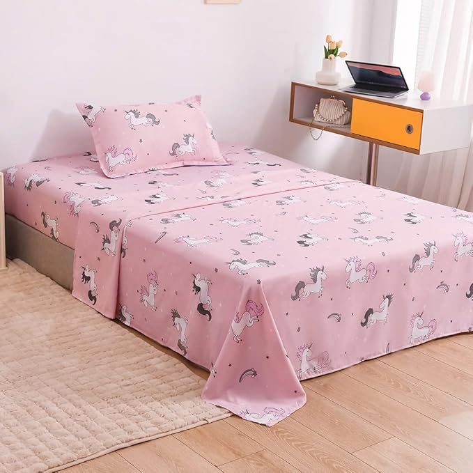ADASMILE A & S Unicorn Comforter Set Twin with Sheets 6 Pieces Floral Pink Unicorn Bedding Set for Girls Kids Unicorn Sheets Soft Bed-in-a-Bag Comforter Reversible Bed Comforter Set for Home Decor