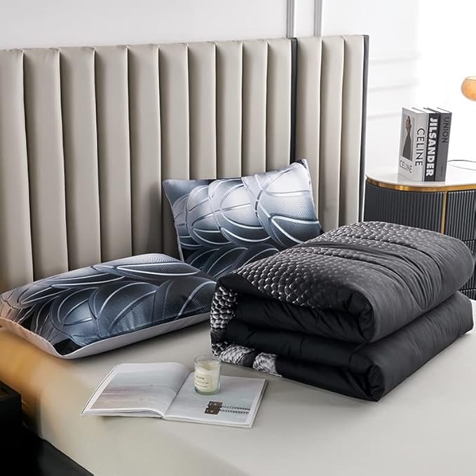 Teen Boy Comforter Set Full,Basketball Bedding Set for Kids Boys Teens,Black and Grey Sports Comforter Full with 2 Pillowcases,Basketball Comforter Full Size for Boys,All Season Use